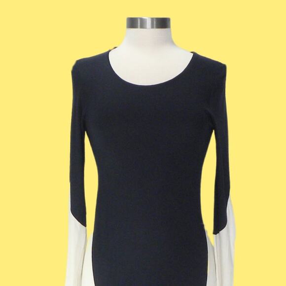 LACOSTE Navy White Color Block Stretch Jersey Pencil Dress Long Sleeve - Picture 4 of 8